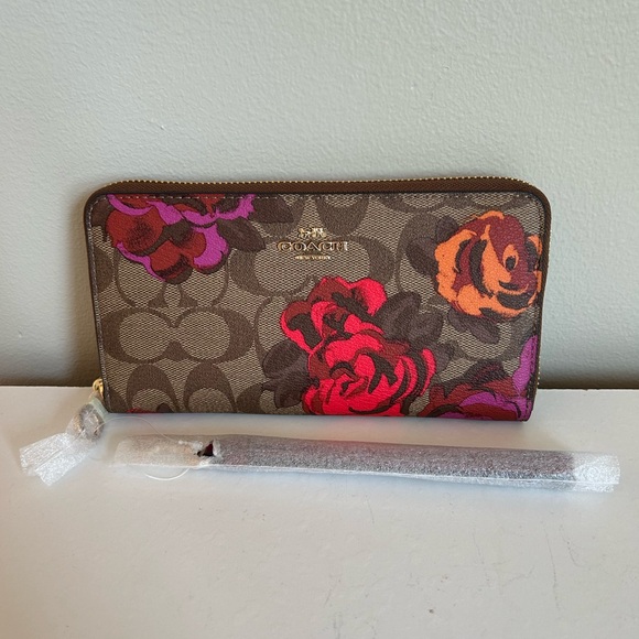 Coach Handbags - Coach Long Zip Around Wallet Signature Canvas Jumbo Floral C4455 Khaki Multi NEW
